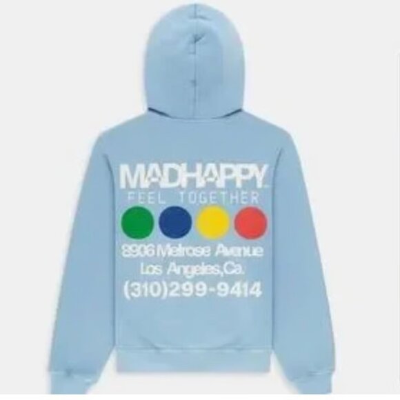 Madhappy Tops - Madhappy LA Feel Together Melrose Cotton Hoodie Light Blue Size L